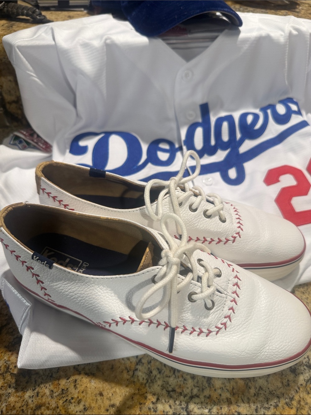 Keds "Ballgame" New White Ortholite Sneakers with Red Baseball Stitching 9